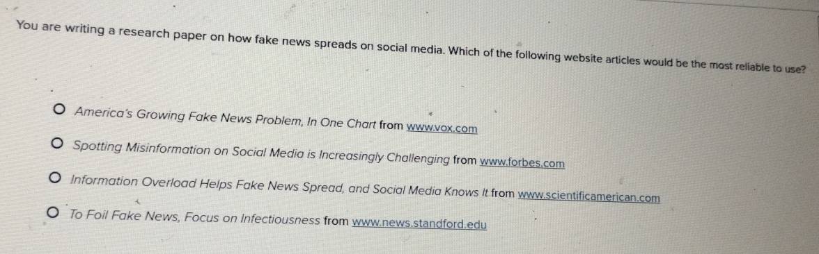 Solved: You are writing a research paper on how fake news spreads on ...