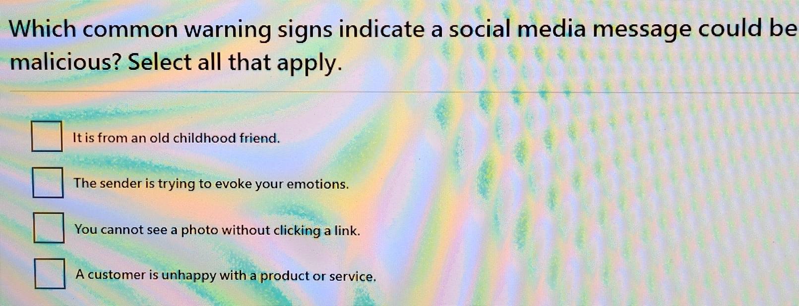 Solved: Which common warning signs indicate a social media message ...