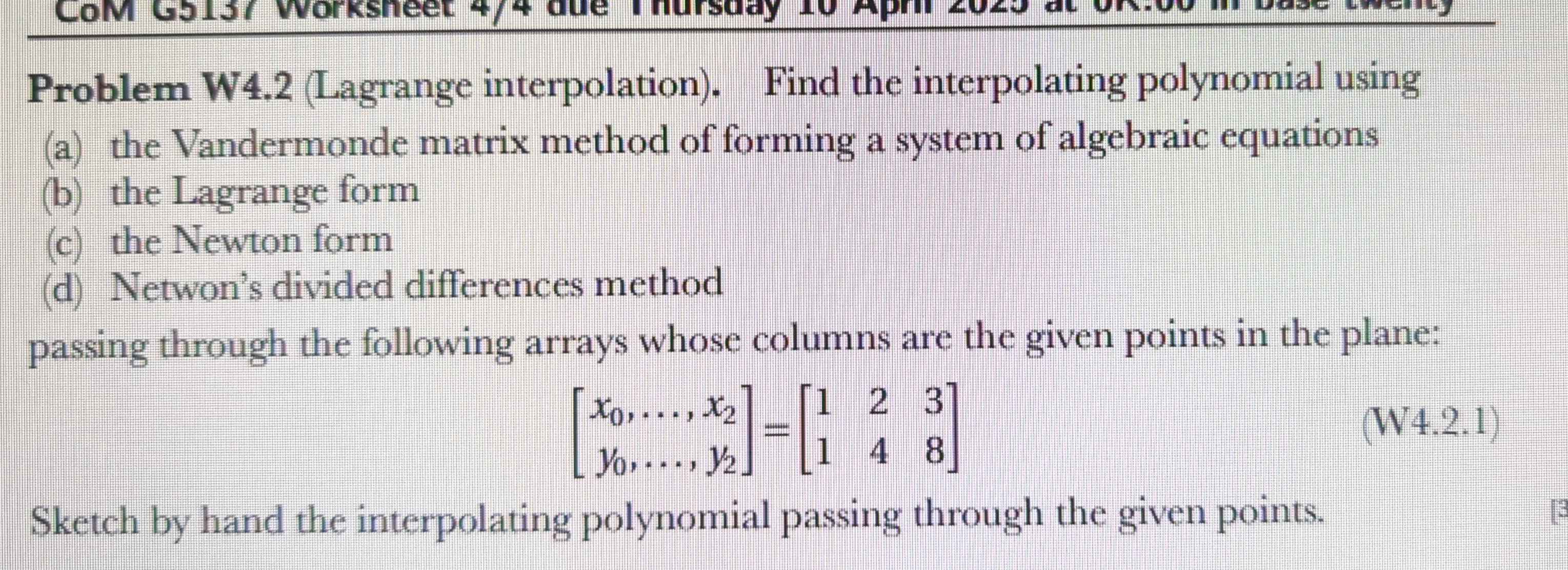 Solved: CoM G5137 Worksheet 4/4 due Thursday 10 Apri 2025 Problem W4.2 ...