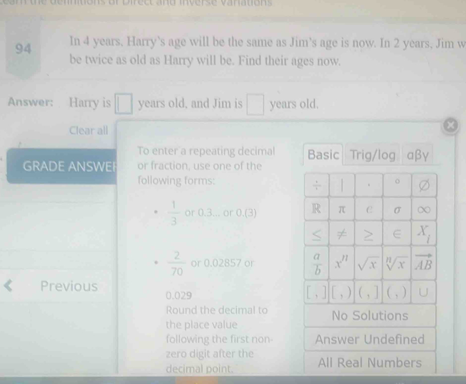 Solved: tne demitions al Direct and inverse vanations 94 In 4 years ...