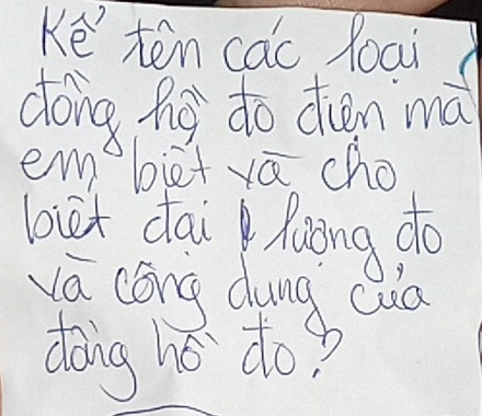 Ké ten cac foai 
dong ng do diàn mà 
emobietyā cho 
biāx dāi huong do 
va cóng dung cua 
dang hǒ do?