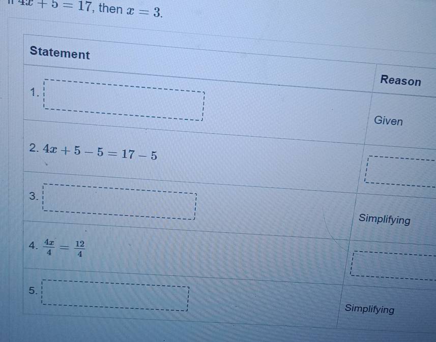 1 4x+5=17 , then x=3.