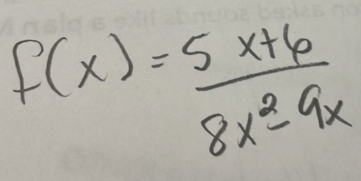 f(x)= (5x+6)/8x^2-9x 