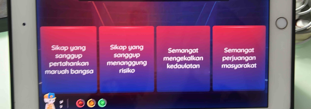 Sikap yang Sikap yang Semangat Semangat 
sanggup sanggup 
pertahankan menanggung mengekalkan perjuangan 
kedaulatan 
maruch bangsa risiko masyarakat