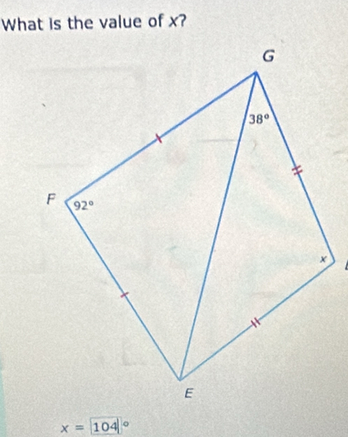 What is the value of x?
x=104