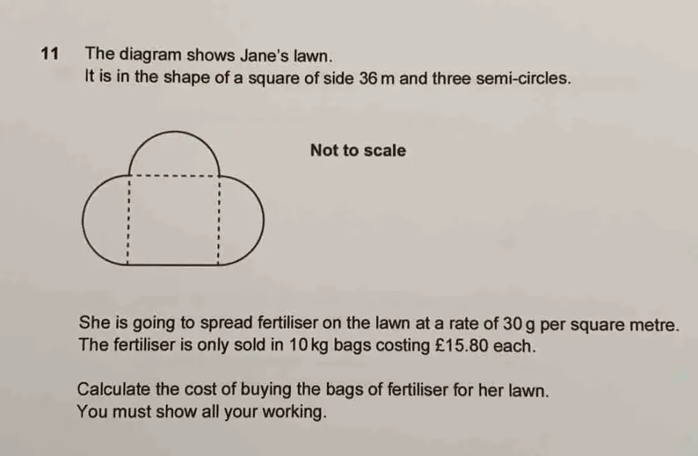 Solved: The diagram shows Jane's lawn. It is in the shape of a square ...