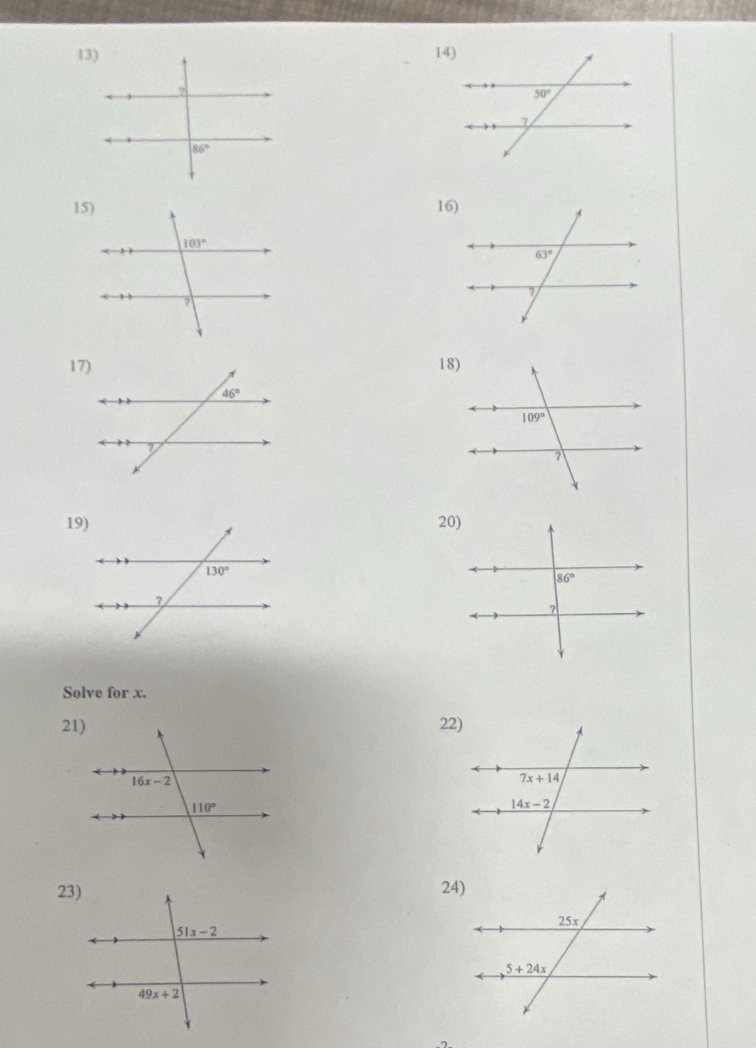 15)16)
17)18)
19)20)
Solve for x.
21)22)
23)24)