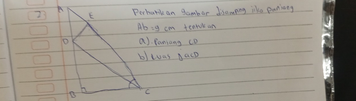 2Perharik an gambar disamping jike paniang
tentole an
a). Paniang (D
b) was AacD