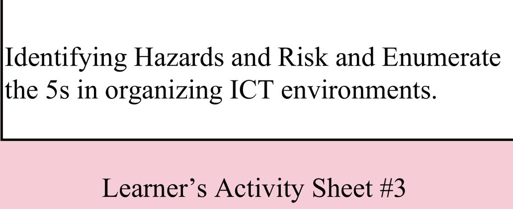 Solved: Identifying Hazards and Risk and Enumerate the 5s in organizing ...