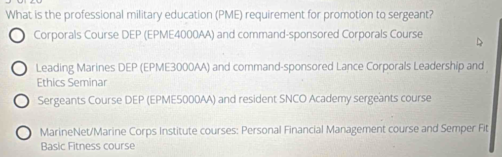 Solved: What is the professional military education (PME) requirement ...