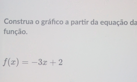 Construa o gráfco a partir da equação da 
função.
f(x)=-3x+2