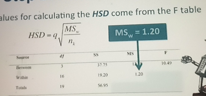 alues for calculating the HSD come from the F table