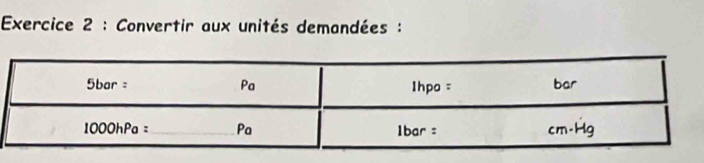 Convertir aux unités demandées :