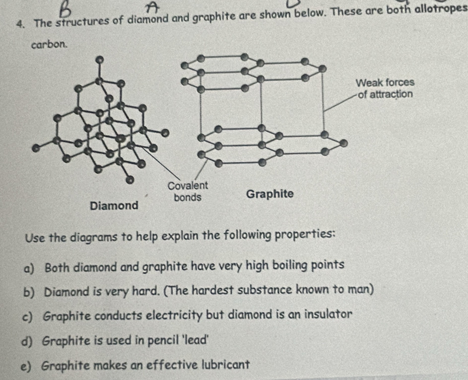 Solved: The structures of diamond and graphite are shown below. These are  both allotropes carbon. [Chemistry]