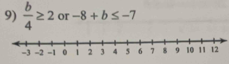  b/4 ≥ 2 or -8+b≤ -7