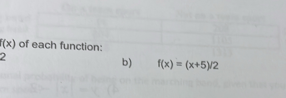 f(x) of each function: 
2 
b) f(x)=(x+5)/2