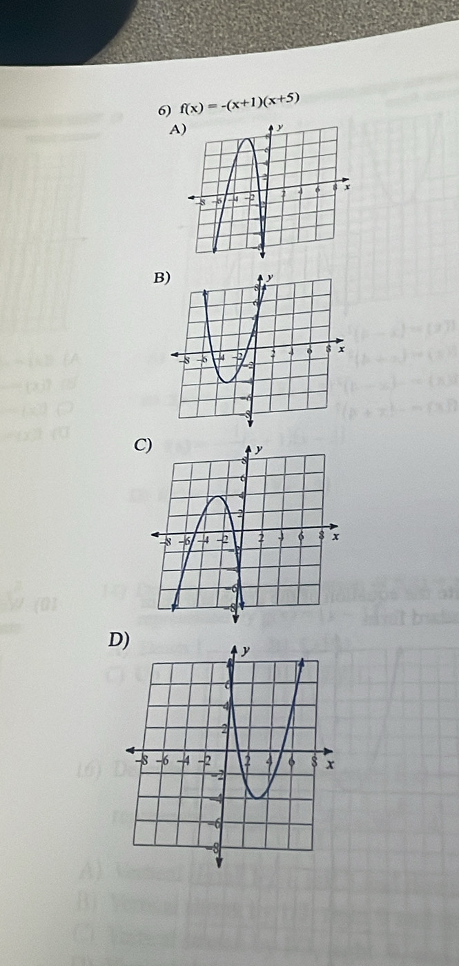 f(x)=-(x+1)(x+5)
A) 
B) 
C) 
D)