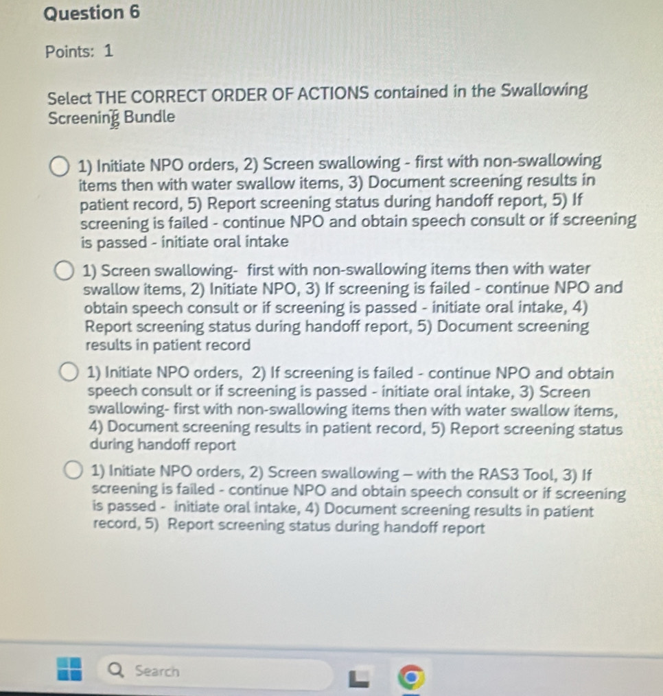 Solved: Points: 1 Select THE CORRECT ORDER OF ACTIONS contained in the ...
