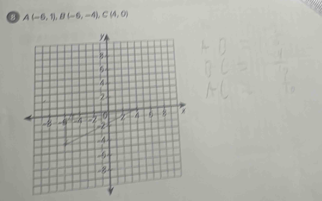 A(-6,1), B(-6,-4), C(4,0)