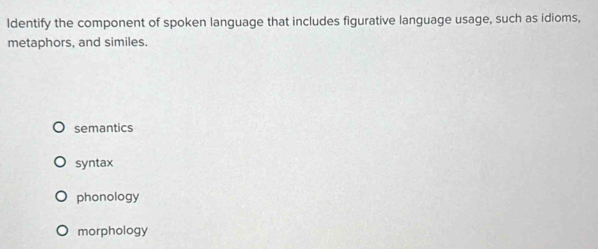 Solved: Identify the component of spoken language that includes ...