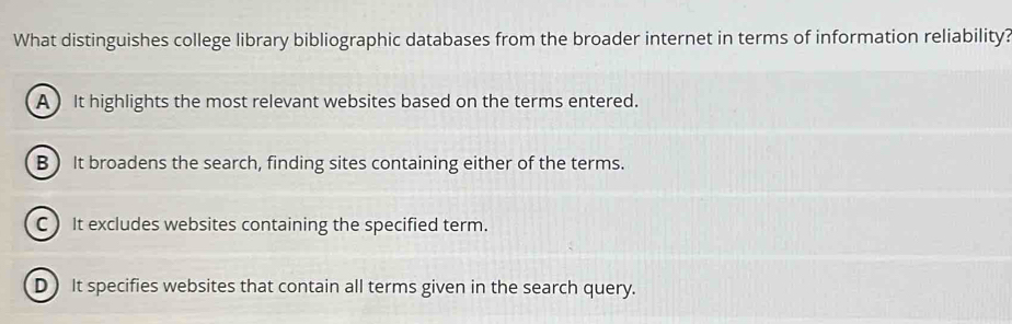 Solved: What distinguishes college library bibliographic databases from ...