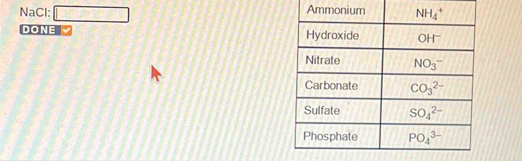 NaCl: □
DONE