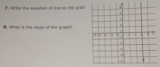 Write the equation of line on the grid? 
8. What is the slope of the graph?