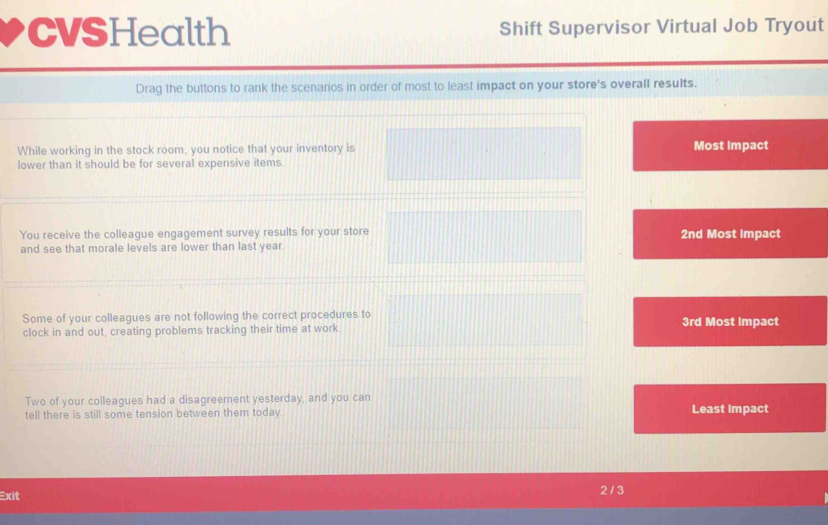 Solved: CVSHealth Shift Supervisor Virtual Job Tryout Drag the buttons ...