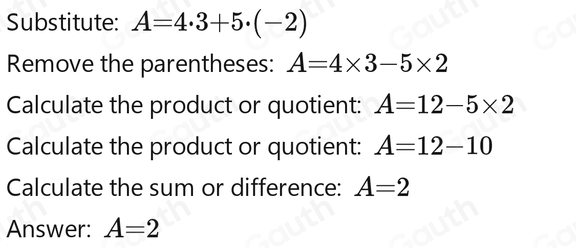 Solved: Problem Solving: A=4p+5q p=3 and q=-2 Work out the value of A ...