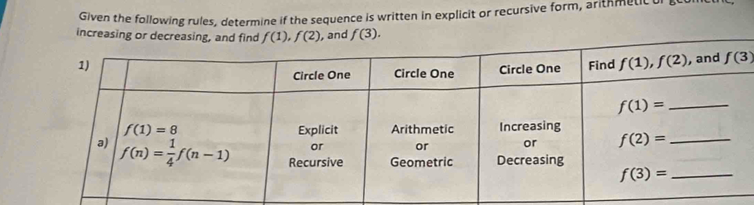 Given the following rules, determine if the sequence is written in explicit or recursive form, arithmetico