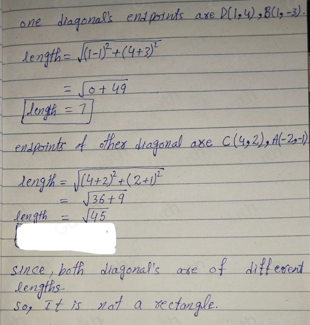 Solved: Calculate the length of the diagonals using the distance ...