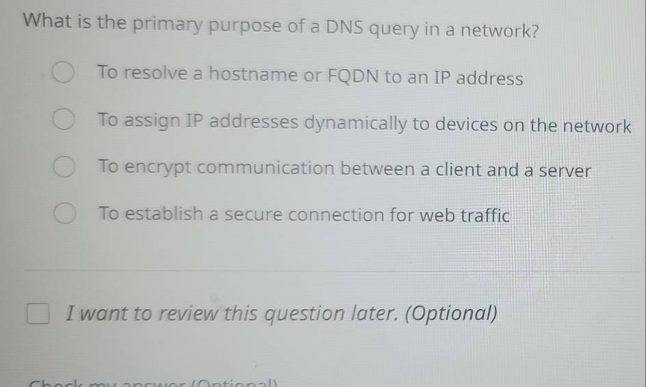 Solved: What is the primary purpose of a DNS query in a network? To ...