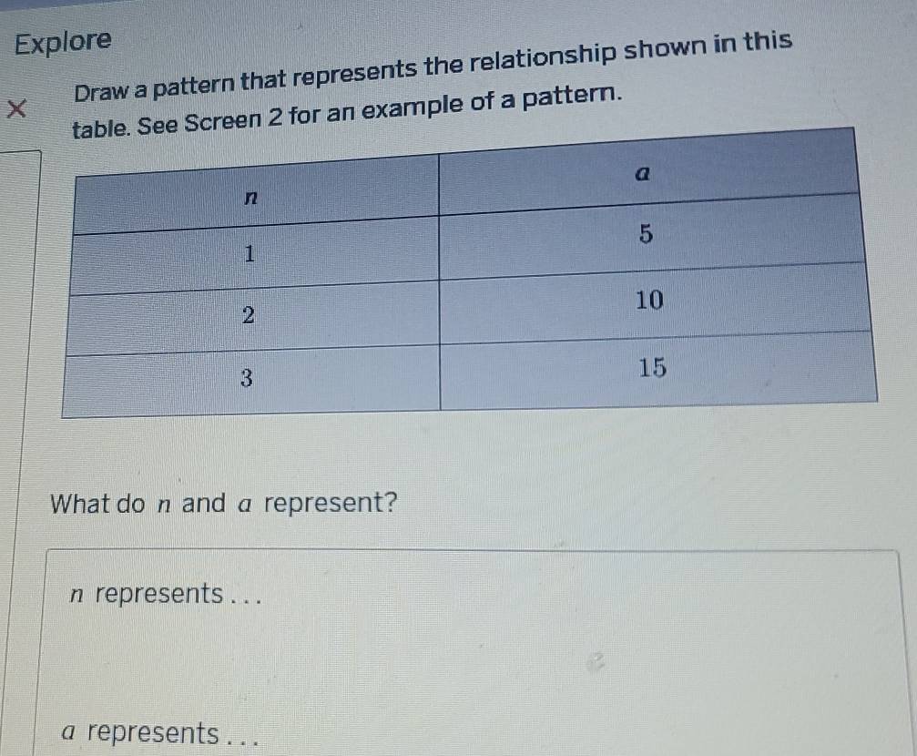 Solved: Explore X Draw a pattern that represents the relationship shown ...