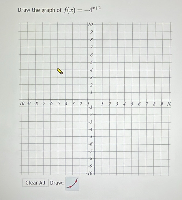 Draw the graph of f(x)=-4^(x+2)
Clear All Draw: