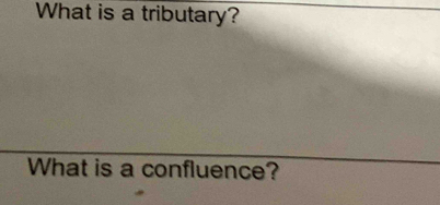 What is a tributary? 
What is a confluence?