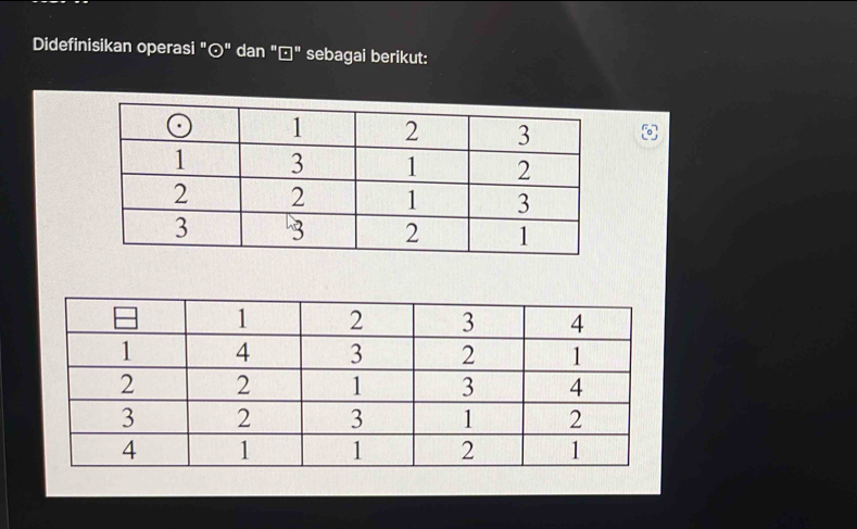 Didefinisikan operasi "⊙" dan "□" sebagai berikut: