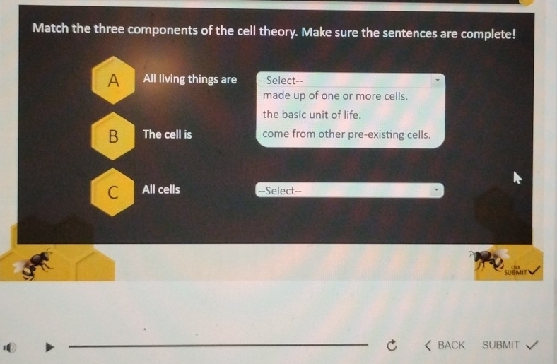 Solved: Match the three components of the cell theory. Make sure the ...
