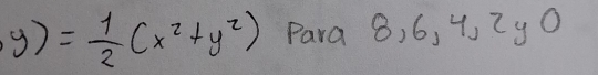 y)= 1/2 (x^2+y^2) Para 8, 6, 1