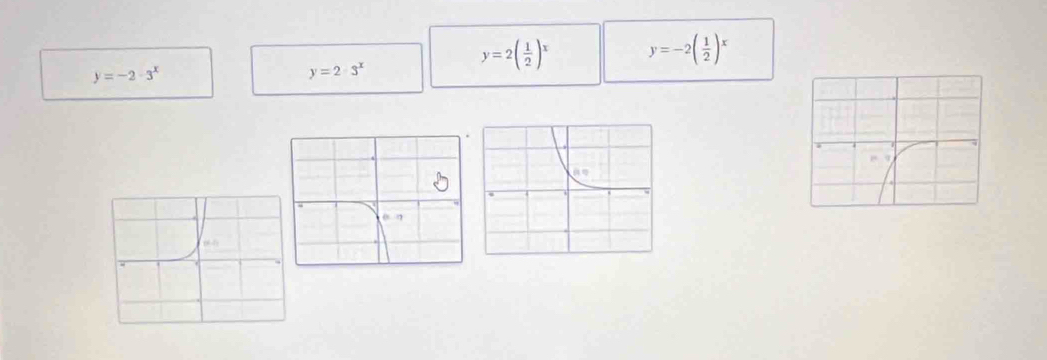 y=-2· 3^x
y=2· 3^x
y=2( 1/2 )^x y=-2( 1/2 )^x