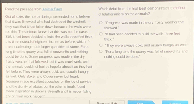 Solved: Read the passage from Animal Farm. Which detail from the text ...