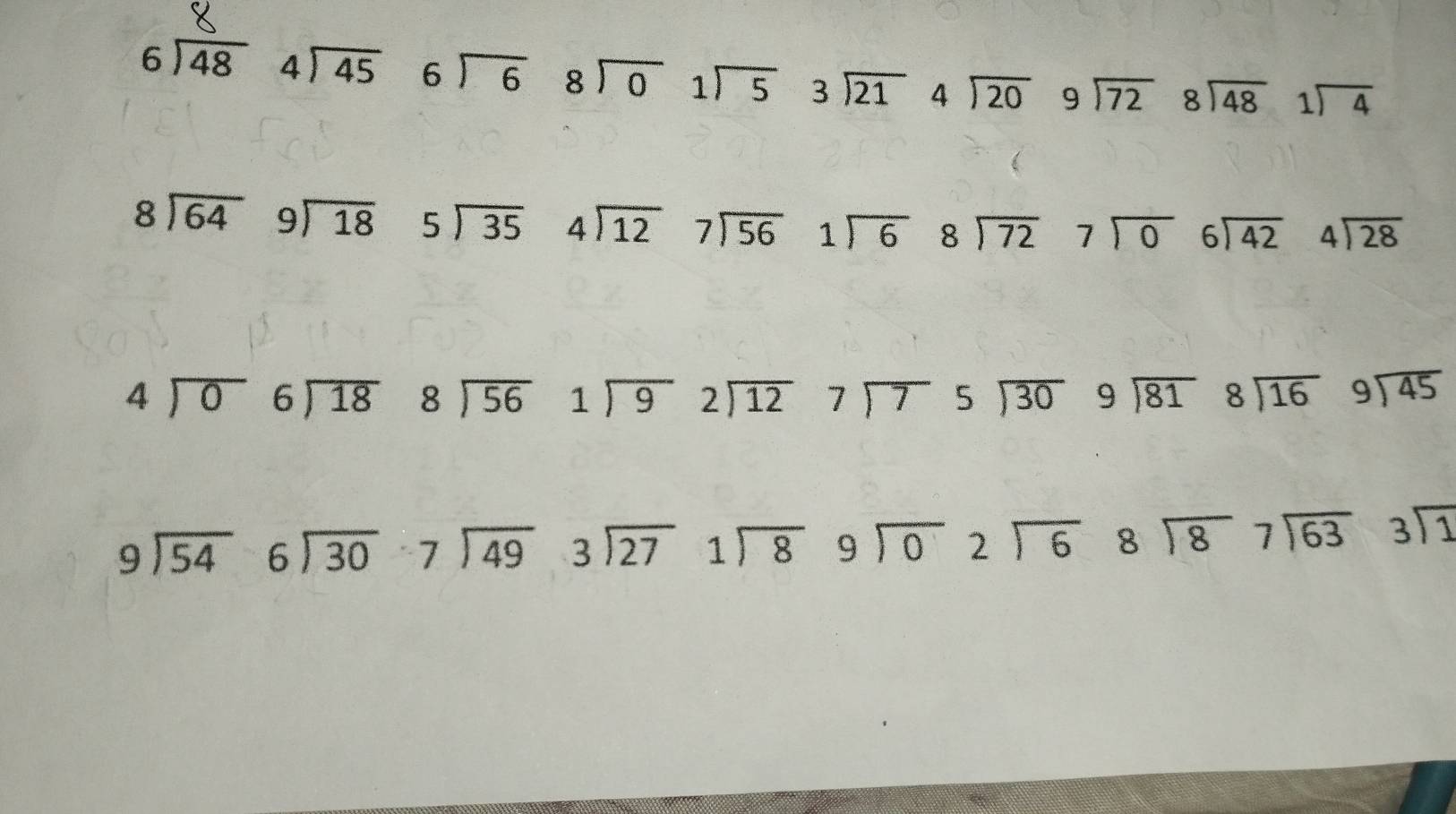 beginarrayr 6encloselongdiv 48endarray beginarrayr 4encloselongdiv 45endarray beginarrayr 6encloselongdiv 6endarray beginarrayr 8encloselongdiv 0endarray beginarrayr 1encloselongdiv 5endarray beginarrayr 3encloselongdiv 21endarray beginarrayr 4encloselongdiv 20endarray beginarrayr 9encloselongdiv 72endarray beginarrayr 8encloselongdiv 48endarray beginarrayr 1encloselongdiv 4endarray
beginarrayr 8encloselongdiv 64endarray beginarrayr 9encloselongdiv 18end(array)^ 5encloselongdiv 354sqrt(12)7encloselongdiv 561sqrt(12)endarray beginarrayr 8encloselongdiv 72endarray beginarrayr 6beginarrayr 7encloselongdiv 0endarray beginarrayr 6encloselongdiv 42endarray beginarrayr 4encloselongdiv 28endarray
4encloselongdiv 06encloselongdiv 188sqrt(56)1sqrt(9)2sqrt(12)7encloselongdiv 75encloselongdiv encloselongdiv 309sqrt(81)8sqrt(16)9encloselongdiv 169sqrt(45)
beginarrayr 9encloselongdiv 54endarray beginarrayr 6encloselongdiv 30endarray beginarrayr 7encloselongdiv 49endarray beginarrayr 3encloselongdiv 27endarray beginarrayr 1encloselongdiv 8endarray beginarrayr 9encloselongdiv 0endarray beginarrayr 2encloselongdiv 6endarray beginarrayr 8encloselongdiv 8endarray beginarrayr 7encloselongdiv 63endarray beginarrayr 3encloselongdiv 1endarray