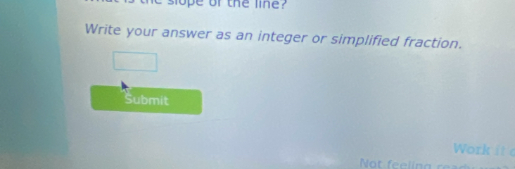 slope of the line? 
Write your answer as an integer or simplified fraction. 
Submit 
Work it