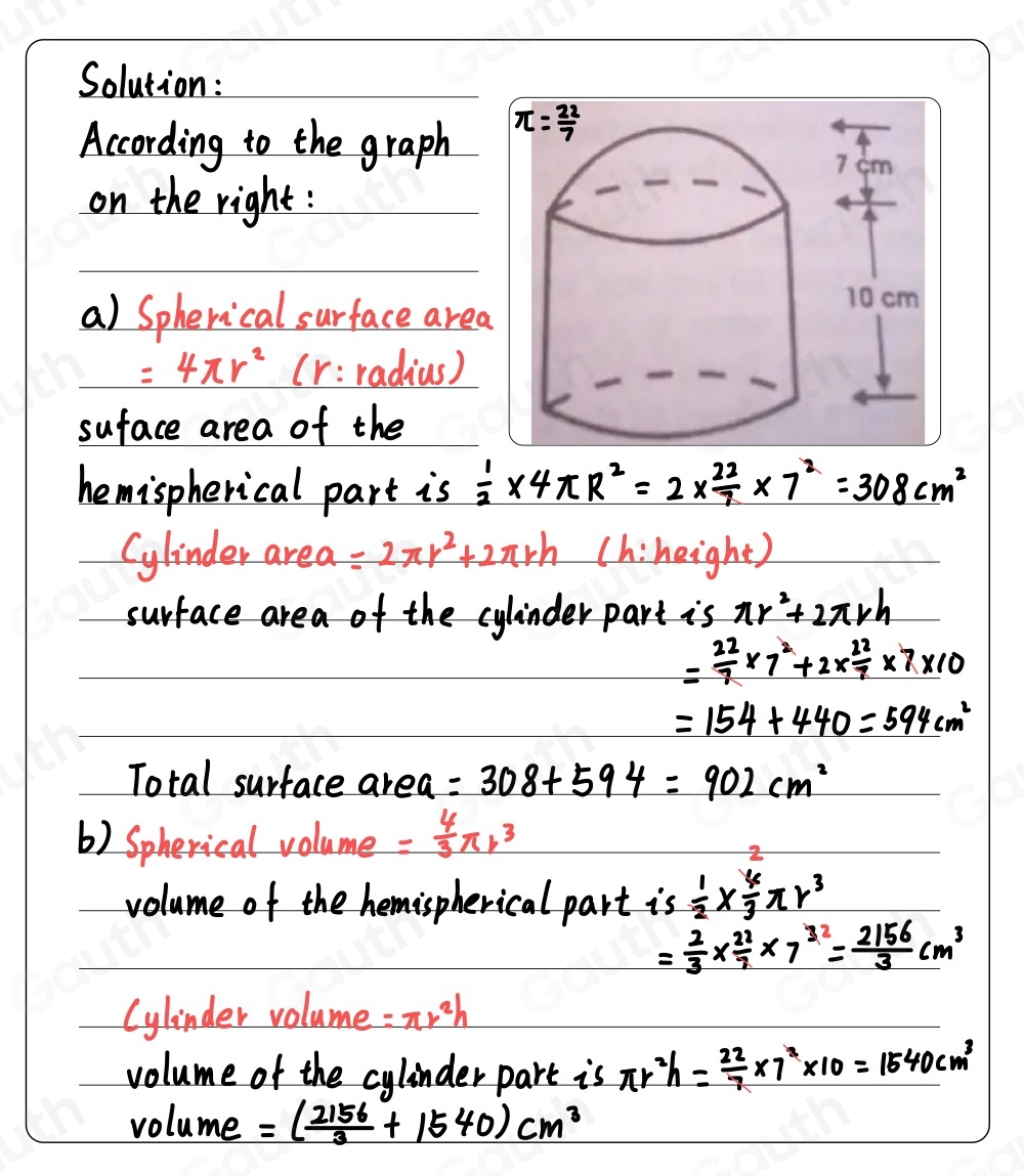 Solved: Example 2 The solid below is a cylinder surmounted by a ...
