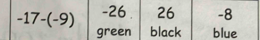 -17-(-9) -26 26 -8
green black blue
