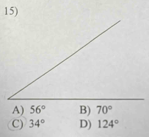 A) 56° B) 70°
C) 34° D) 124°