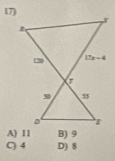 A) 11 B) 9
C) 4 D) 8