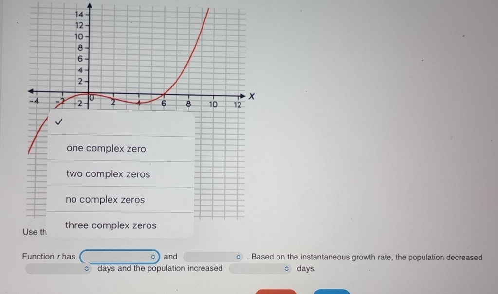 Function rhas □° and . Based on the instantaneous growth rate, the population decreased
days and the population increased days.