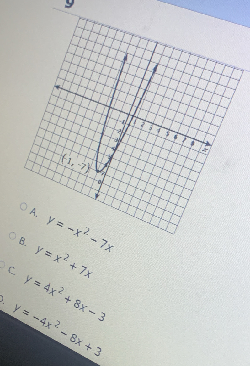 9
y=x^2+7x
C. y=4x^2+8x-3
y=-4x^2-8x+3