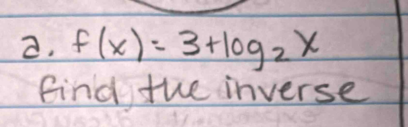 f(x)=3+log _2x
Find the inverse