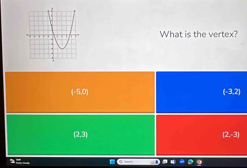 What is the vertex?
(-5,0)
(-3,2)
(2,3)
(2,-3)